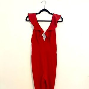 Lulu’s Red Deep V Jumpsuit